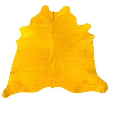 Dyed Solid Yellow Cowhide Rug (1 tiny patch) Size: 7.2x7 feet D-613 - Image 1 of 4
