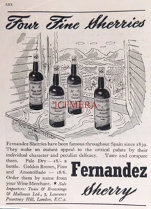 FERNANDEZ Pale, Golden, Fino & Amontillado Sherry ADVERT Small 1950 Print 670/27 - Picture 1 of 1