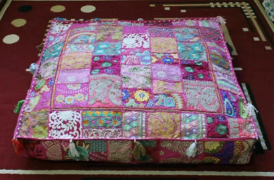 Indian Square 35" Vintage Rosa Algodón Patchwork Resistente Otomana Puff Cover Foto 1 de 4