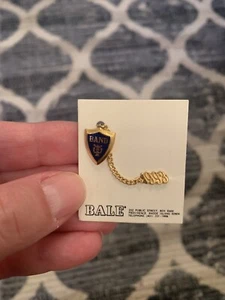 BALE BAND Petite Lapel Brooch Pin Gold Plated Blue 1993 Chain Connecting 2 Pins - Picture 1 of 4