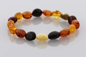 Genuine BALTIC AMBER Olive & Bean Shape Beads Stretch Bracelet 7.2g 221228-11 - Picture 1 of 5