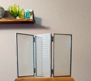 Vintage dreiteilige dekorative Glasscheibe verziert strukturiert Late Century Glas QS - Bild 1 von 9