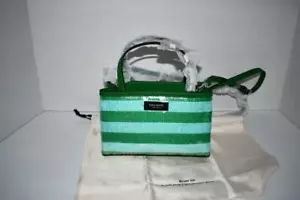 kate spade Sam Icon Seaside MINI Stripe Sequin Tote in Fresh Greens #KB963 NWT - Picture 1 of 7