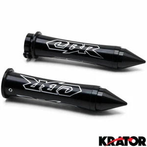Custom Black SPIKED Logo ENGRAVED GRIPS for Honda CBR Aluminum Spike bar ends - Picture 1 of 4
