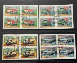 DECIMAL: 1997 CLASSIC CARS SET IN BLOCKS OF 4 USED EX FDCS STILL ON PAPER. - Picture 1 of 1