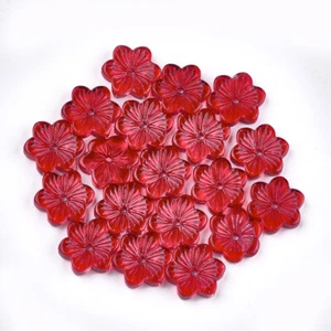 10 Glass Flower Beads Red Floral Jewelry Supplies Electroplated 14mm - Picture 1 of 2