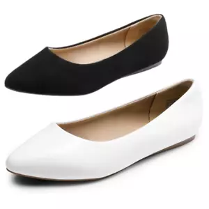 Women Slip On Ballet Flats Pointed Toe Lightweight Casual Shoes Wide Size - Picture 1 of 16
