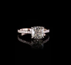 2.07 Carat Natural Diamond 1/2 way 14k rose gold Ring cushion center Gia J Color - Picture 1 of 10