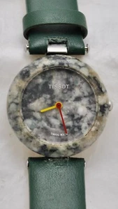 Vintage Tissot RockWatch Grey/Green Granite Stone Watch Black Leather Band R150 - Picture 1 of 8