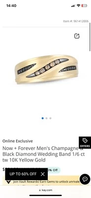 Alianza de boda de oro amarillo de 10 quilates con champán y diamantes negros de 1/6 quilates total para hombre Foto 1 de 4