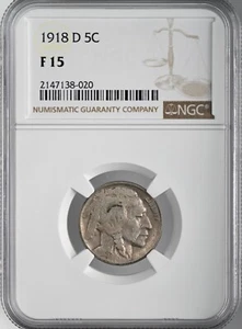 1918-D  5C BUFFALO NICKEL    NGC F15 #2147138-020  FRESHLY GRADED! - Picture 1 of 4