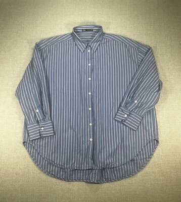 Camisa Zara Adulto Grande Azul Rayas Abotonada Manga Larga Clásica Logo Para Hombre Foto 1 de 4