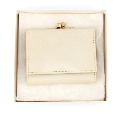 Cremefarbene Leder Geldbörse mit Verschluss Made in Florence Italy, Fiocchi Lecco - Bild 1 von 4
