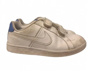Nike Court weiß blau Jungen Größe UK 12 Kinder Leder Slipper Riemen - Bild 1 von 9