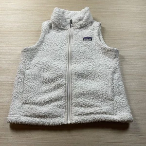 Patagonia Fuzzy Fleece Vest Girls M 10 Kids White Full Zip Pockets Los Gatos - Picture 1 of 9