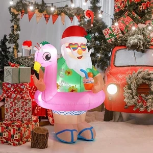 5.9FT Lighted Inflatable Hawaii Santa Claus Christmas Yard Lawn Party Decoration - Picture 1 of 12