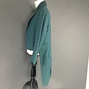Custom Made Tailcoat Jacket Mens Large Teal Polka Dot Double Breasted Satin - Picture 1 of 12