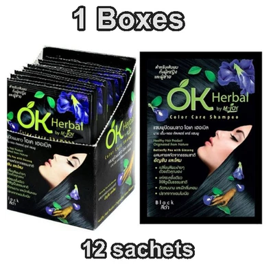 12X OK HERBAL Hair Color Change Dye Shampoo #Black Ginseng Healthy 30ml - Image 1 of 4