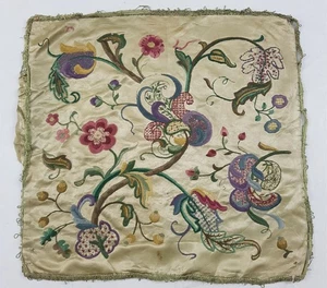 Antike französische handbestickte Blumen Seide Panel 56x53cm - Bild 1 von 12