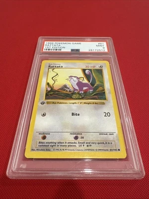 Pokemon Cards: Base Set 1st Edition Shadowless Common: Rattata 61/102 PSA 9 - Image 1 of 2