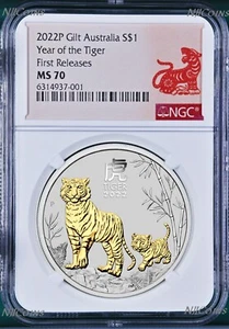 2022 Australia Plata Dorada Año Lunar del TIGRE NGC Moneda de 1 oz FR DORADA - Imagen 1 de 2