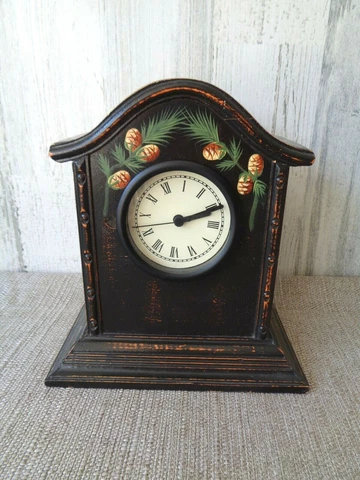 Dark Wood Mantel or Table Clock Battery Vtg Style Fall Manual Woodworkers Weaver Cover