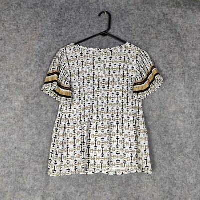 Maje Top Womens Size 1 UK 8 White Horsebit Print Pleated Flutter Sleeves Chic - Image 1 of 4