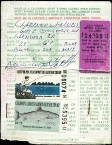 1982 California Dept. of Fish & Game Resident Angling Fishing License w/ Stamps - Picture 1 of 2