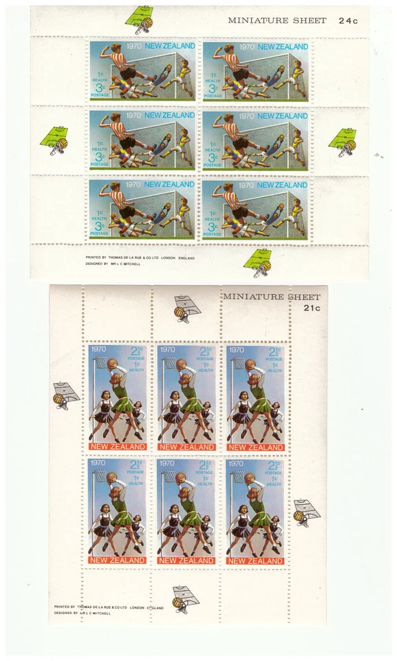 NEW ZEALAND SC.B80a& B81a 1970 PLAYING SOCCER MIN. SHEETS MNH CAT. $20.00 GEV2 - Image 1 of 1