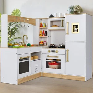 Kids Corner Play Kitchen Wooden Pretend Kitchen Playset Toddler Cooking Toy Gift - Picture 1 of 9