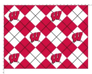 University of Wisconsin Badgers Argyle Fleece Fabric-NCAA Fleece Blanket Fabric - Picture 1 of 1