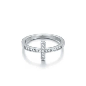 Minimalist Cross Ring with Swarovski Crystals Rhodium Plated - Picture 1 of 3