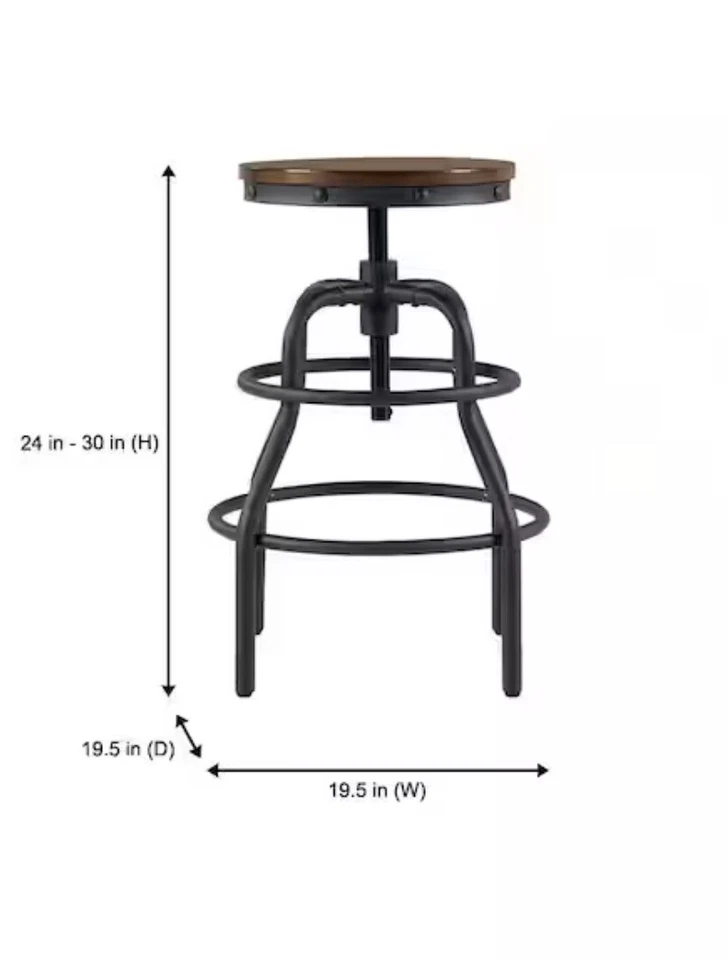 Hamrick Industrial Wood and Iron Adjustable Height Backless Bar Stool - Image 1 of 1