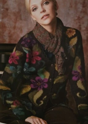 Art knit Peruvian Connection Night Bloom Cardigan floral alpaca XL $325 - Image 1 of 4