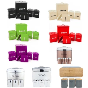 4/5 Pcs METAL BREAD BIN STORAGE CANISTER HANDLE SUGAR/COFFEE/TEA - Picture 1 of 19