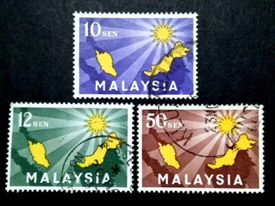 Malaysia 1963 Inauguration Of Federation Map Malaysia Complete Set - 3v Used #5 - Image 1 of 2
