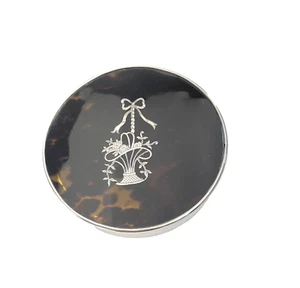 Art Deco Silver & Shell Pique Round Box 1929 Medium Size - Picture 1 of 8
