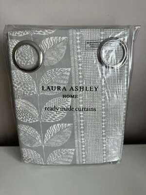 Large Laura Ashley(Retired) Steel Woodblock Leaves Eyelet Lined Cotton Curtains - Image 1 of 4