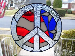 Stained Glass American Peace Sign Sun-catcher - Picture 1 of 7