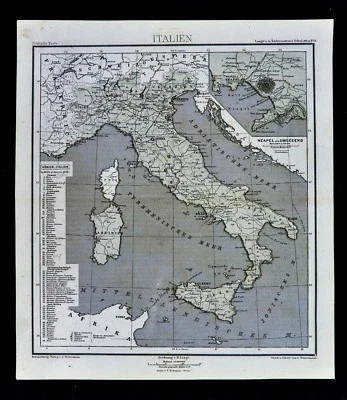 1875 Lange Map - Italy - Rome Florence Naples Venice Turin Genoa Sicily Palermo - Image 1 of 2