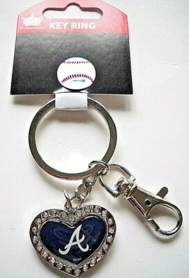 ATLANTA BRAVES HEART-WITHIN-A--HEART BLUE KEY RING KEYCHAIN KEYHOLDER W/ LOGO A - Image 1 of 2