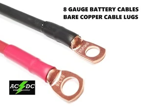 8 Gauge AWG Copper Battery Cable Bare Copper TERMINALS, Car, Truck, RV, Solar - Picture 1 of 2