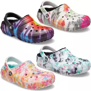 Crocs Classic Lined Tie Dye Clog Women & Men's Slippers Lined Sandals - Picture 1 of 25