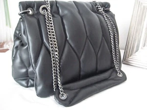 ZARA!! BEAUTIFUL LARGE BLACK QUILTED PUFFY PADDED FAUX LEATHER SHOULDER BAG!!! - Picture 1 of 13