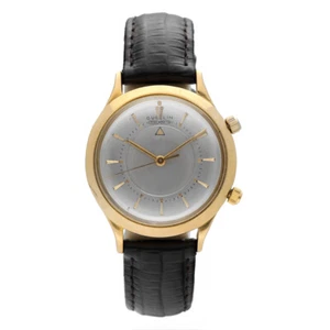 Vintage Gublin IPSO MATIC Alarm 18k Yellow Gold Case Leather Wrist Watch - Picture 1 of 8