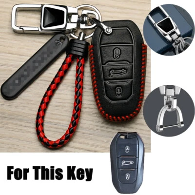 Leather Car Key Case Cover For Citroen DS 5 3 7 C4 For Peugeot 5 7 508 2008 3008 Foto 1 de 4