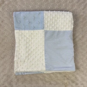 Kyle & Deena Patchwork Baby Blanket Blue White Stars Stripes Minky Dot Lovey - Picture 1 of 8