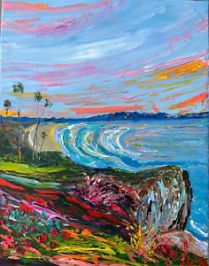 Pismo Beach California pintura al óleo sobre lienzo 14 X 11 pulgadas masa paleta arte - Imagen 1 de 12