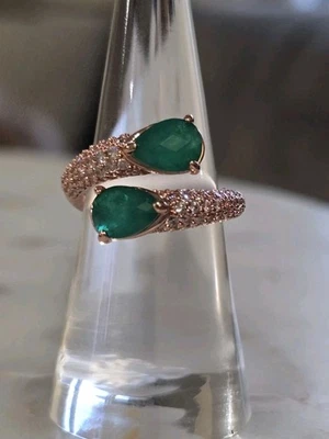 Bomb Party Ring Sz 7 RG38754 Graceful Glades Lc Emerald Quartz Hematite Plating - Image 1 of 4