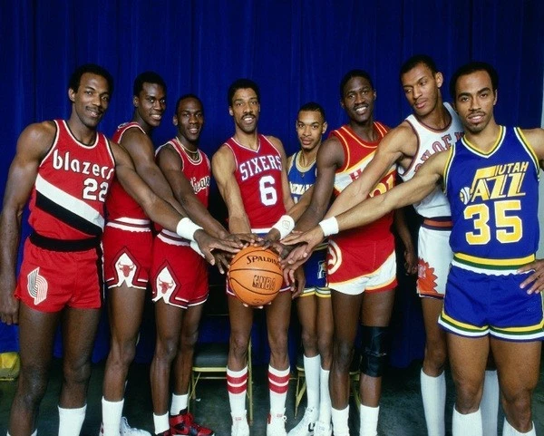 1985 SLAM DUNK NBA Erving - Jordan - Drexler 8 x 10 фото плакат человек пещера - Изображение 1 из 1